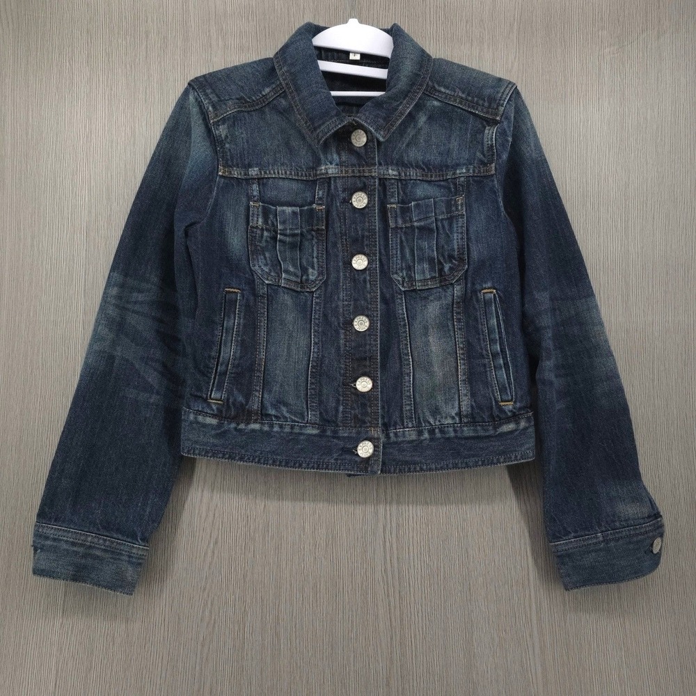 Express Cropped Denim Trucker 90s Grunge Button Jacket